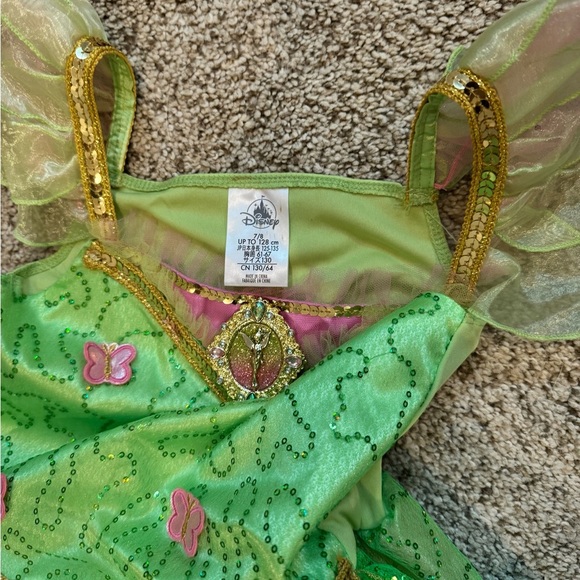 Disney TinkerBell Fairy Butterfly Costume Green Gold Sparkle Girls 7/8 Halloween - Picture 4 of 12